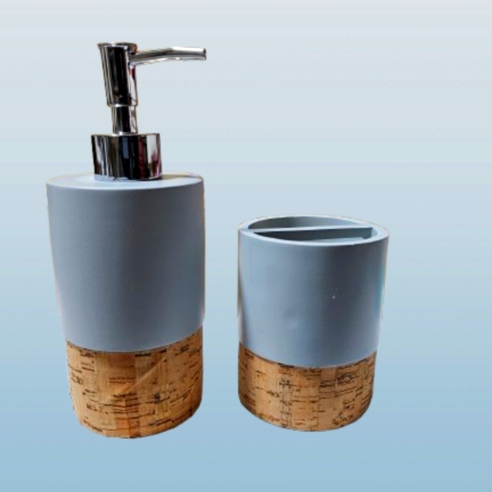 📣 Vanity Bathroom Blue / Cork Soap Dispensary Toothbrush 🪥 or Razor Holder 🆕